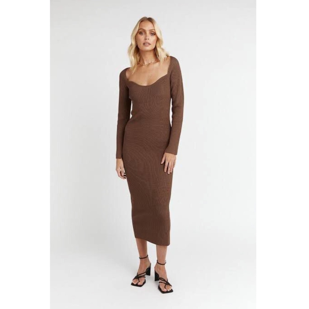 DISSH Paces Midi Knit Sweater Dress in Chocolate Brown Size 14